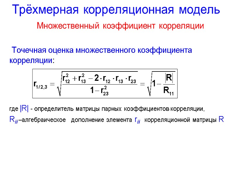 Трёхмерная корреляционная модель Множественный коэффициент корреляции        Точечная